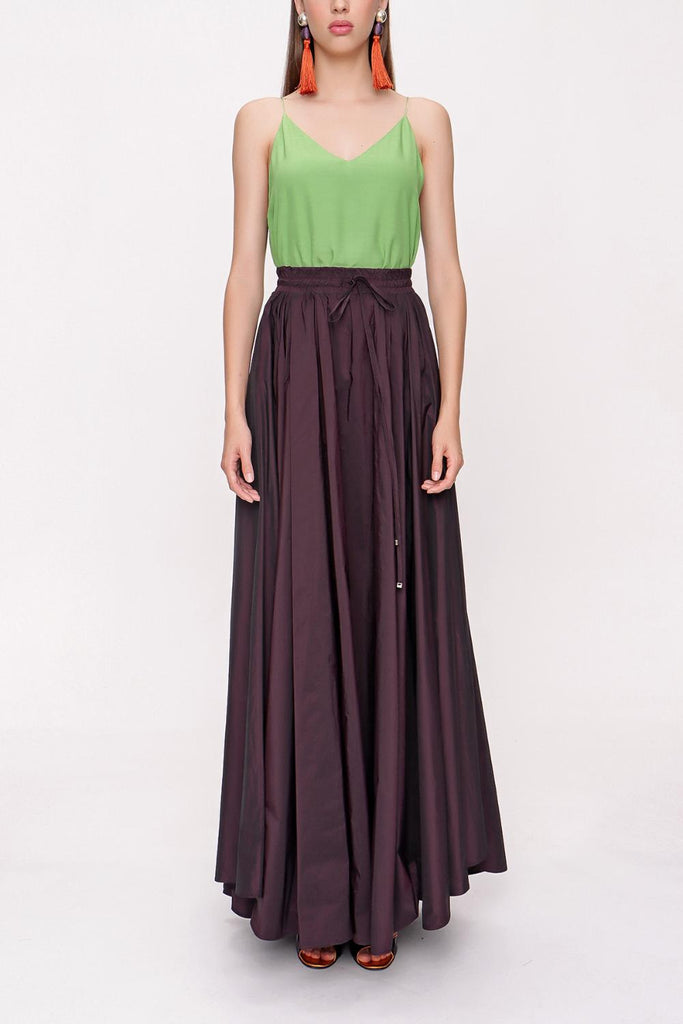 Dark Burgundy Pleated maxi skirt 81206