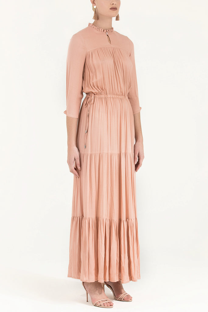 Büzgülü Lastikli Uzun Elbise 92156