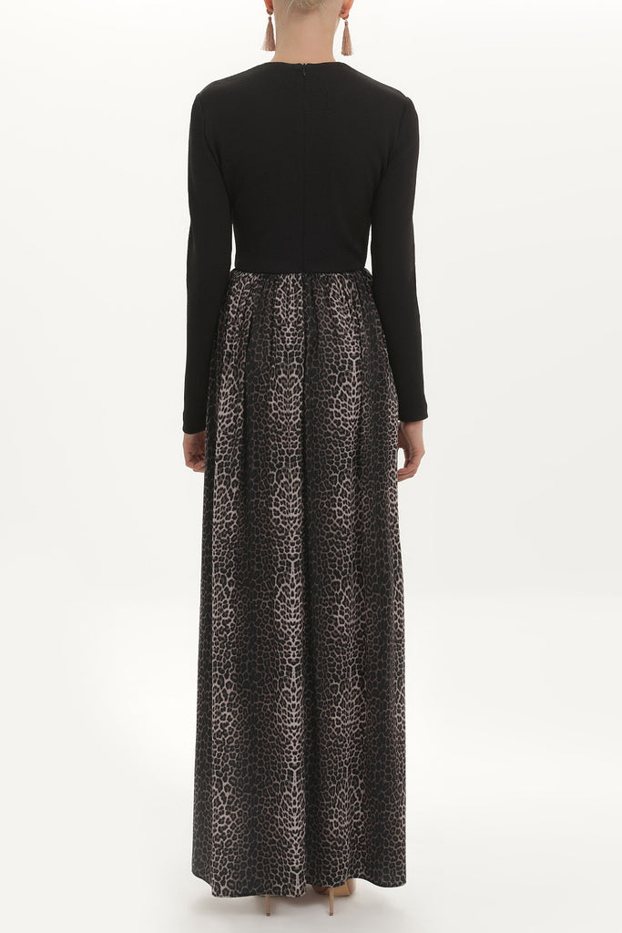 Black Knit fabric mixed, maxi chiffon dress  91393