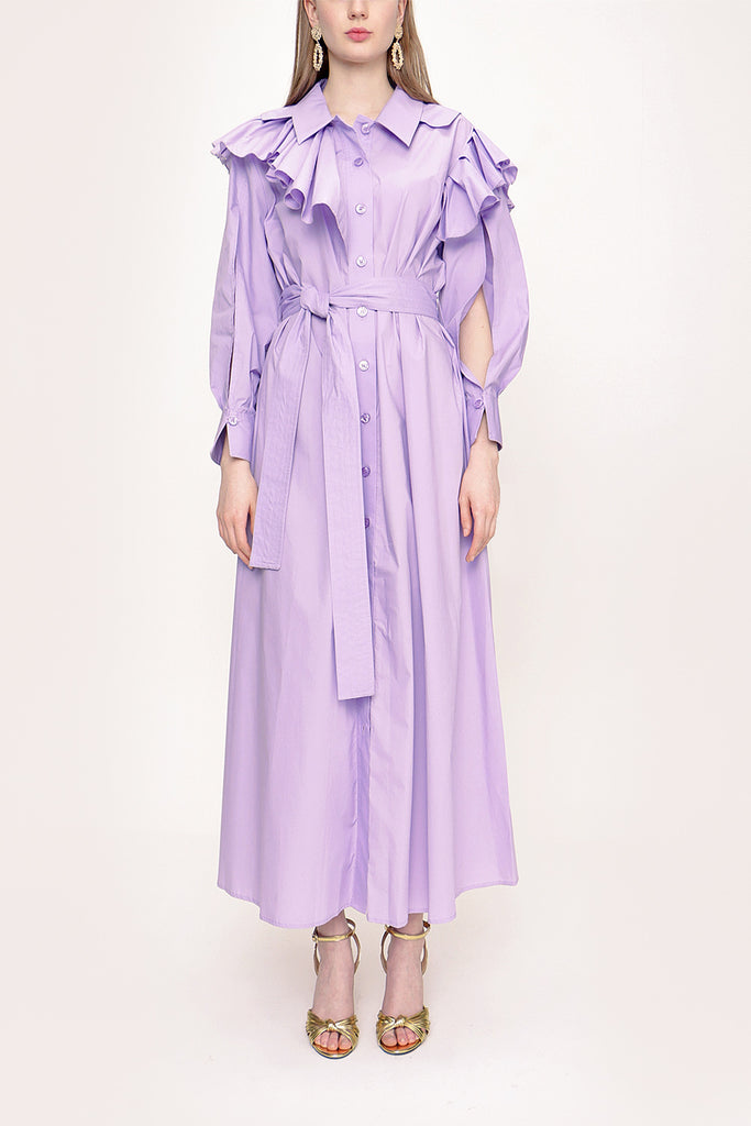 Lilac Ruffled neck shirt dress 93510