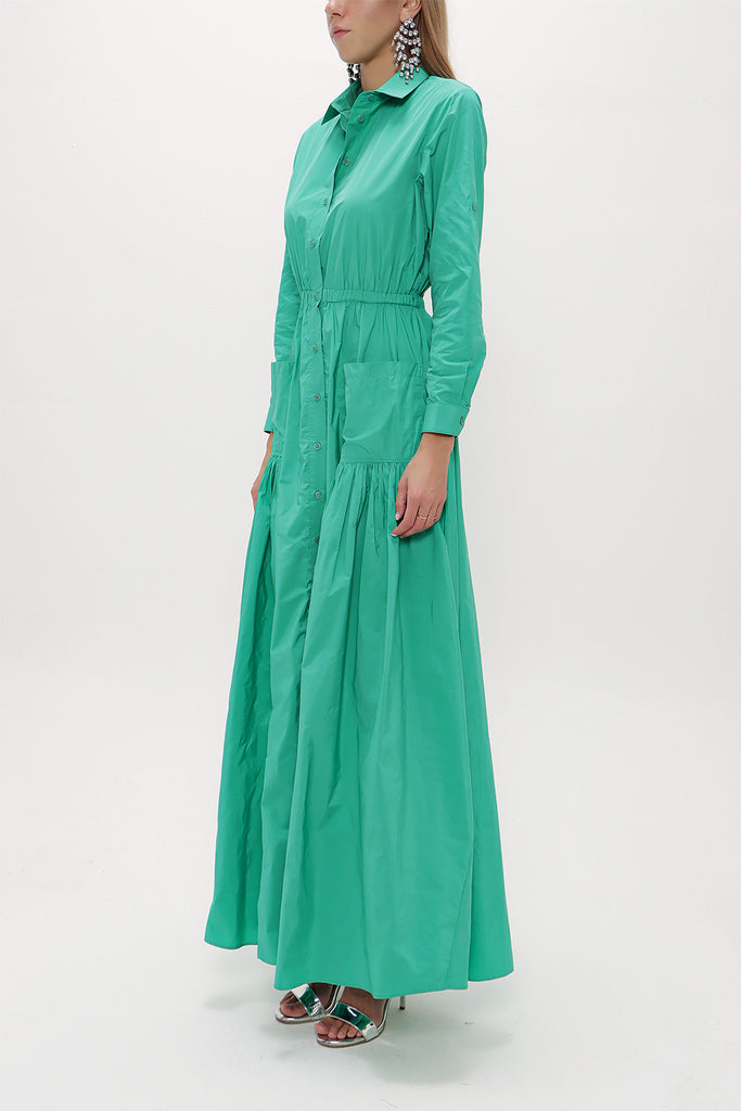 Green Pleated detail maxi dress 93131