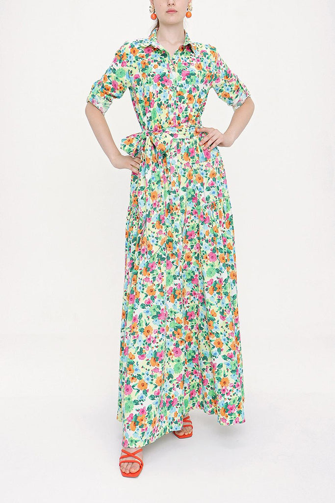 Mixed Colors Pleated long shirt dress 94013