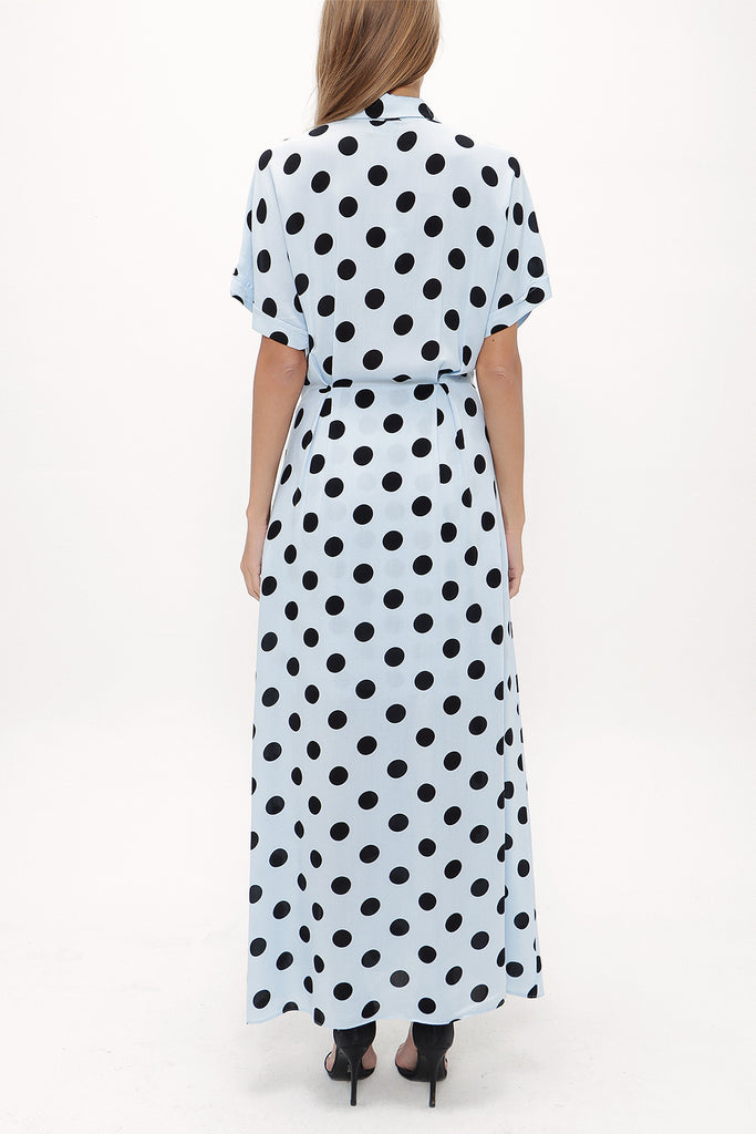 Spotted Off shoulder short sleeve maxi dress 92796