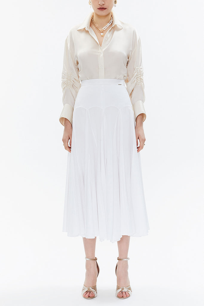 White High waist godet midi skirt  81113