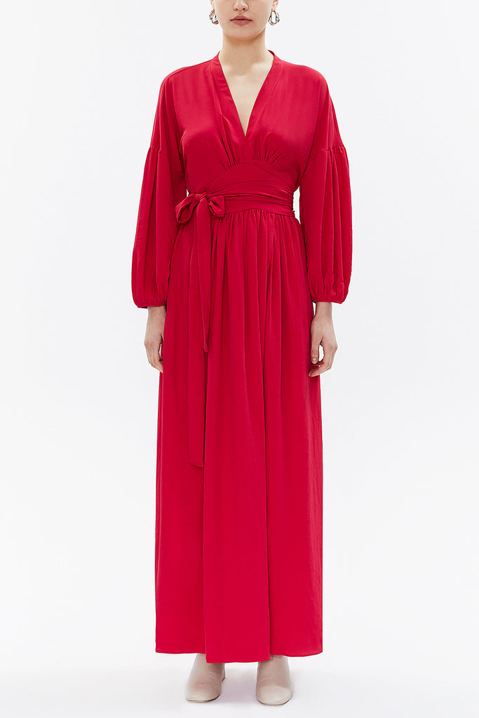 Sour Cherry Balloon sleeve wrap-over maxi dress 93271