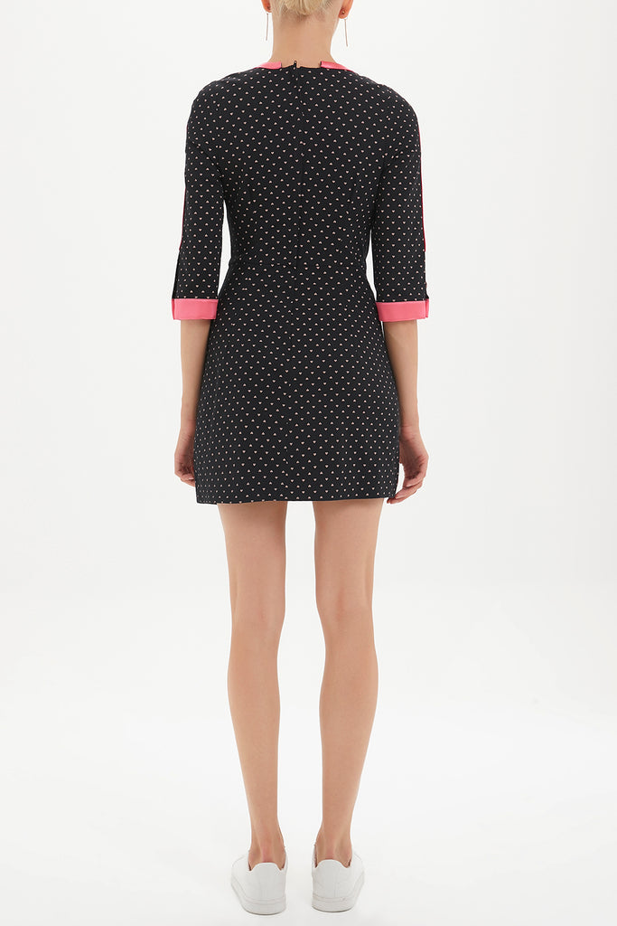 Kontrast Kumaş Mixli Mini Dar Kesim Elbise Siyah 92505