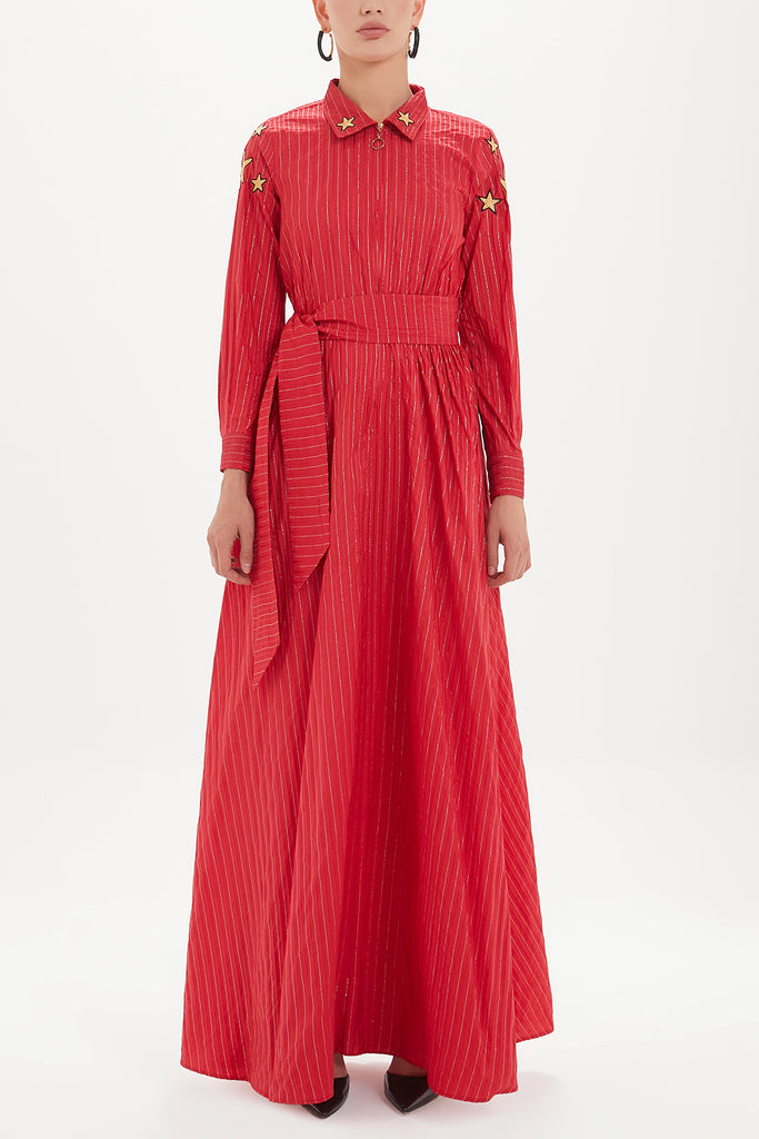 Yıldız Nakışlı Bol Kesim Uzun Elbise 92476