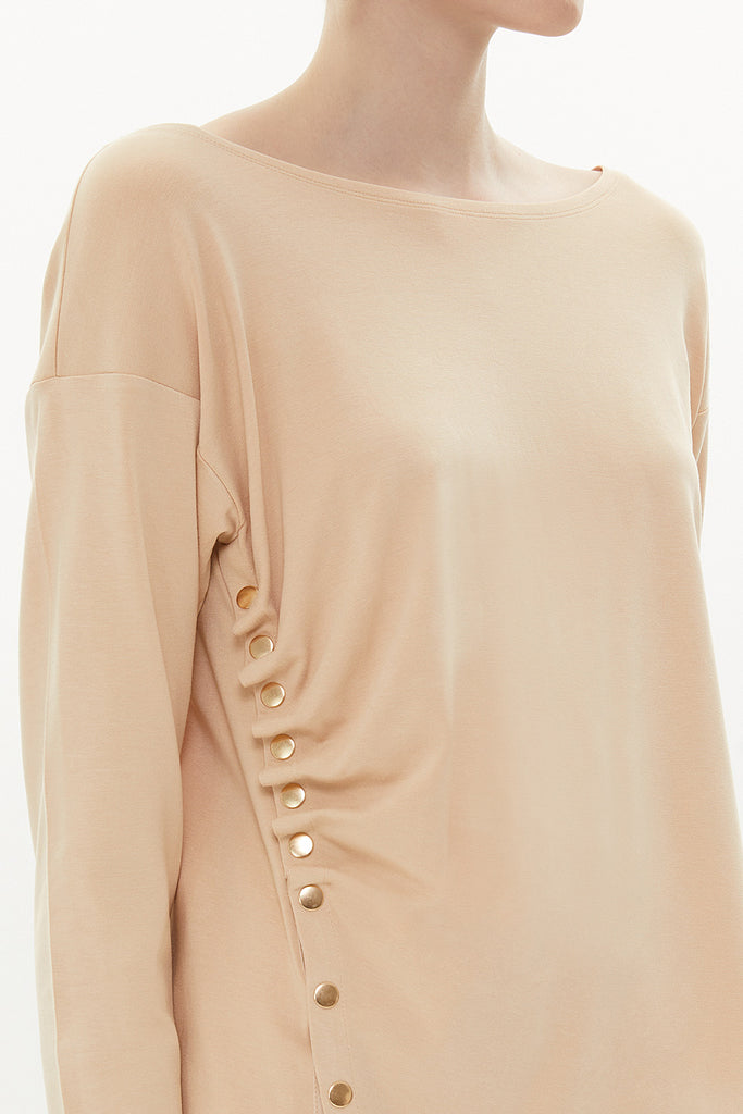 Camel Hair Asymmetric snap fastener detail blouse 19818