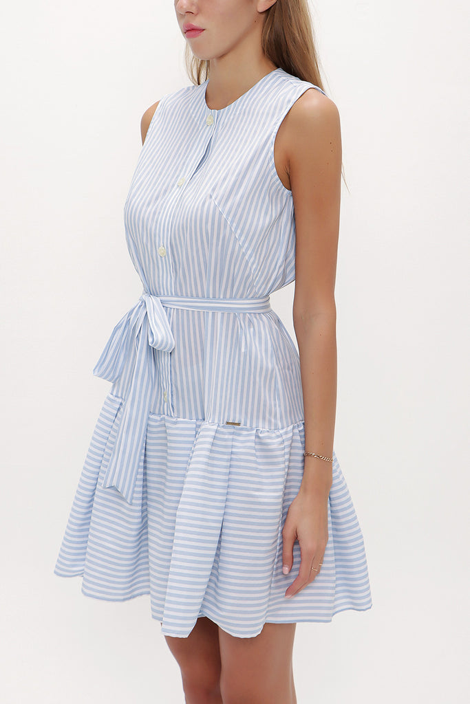 Light Blue Pleated sleeveless mini dress 92703