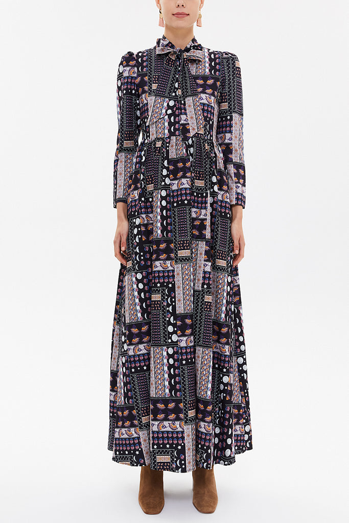 Pink Tie-neck maxi dress 92188