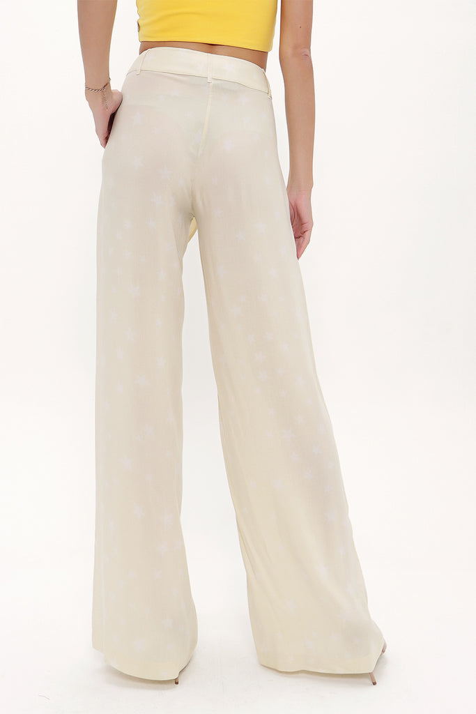 Beige Patterned wide cut Pants viscose Pants 41250