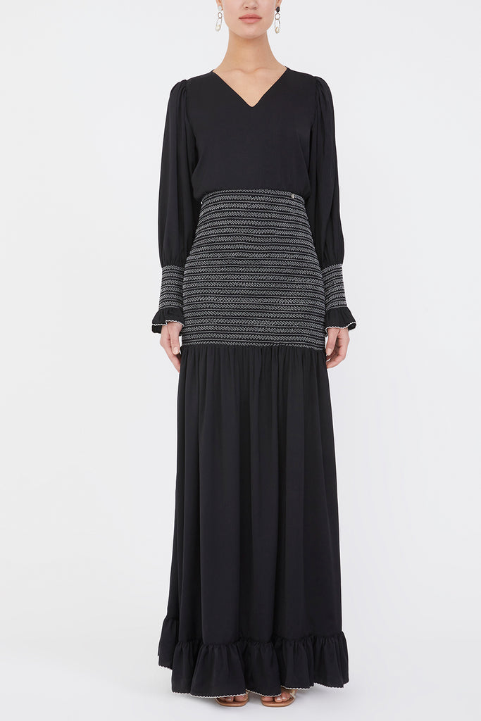 Kadın Süs Dikişli Uzun Elbise Siyah 92920