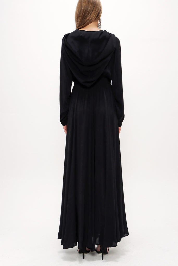 Black Zipped hooded maxi  dress 93741
