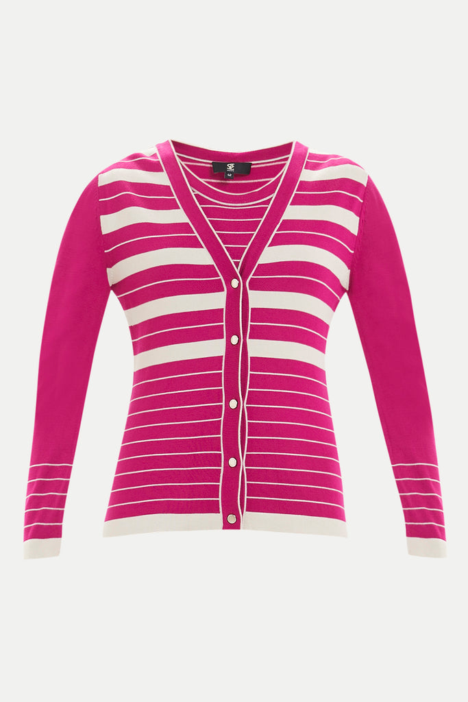 Fuchsia Striped and buttoned knitwear suit 28515