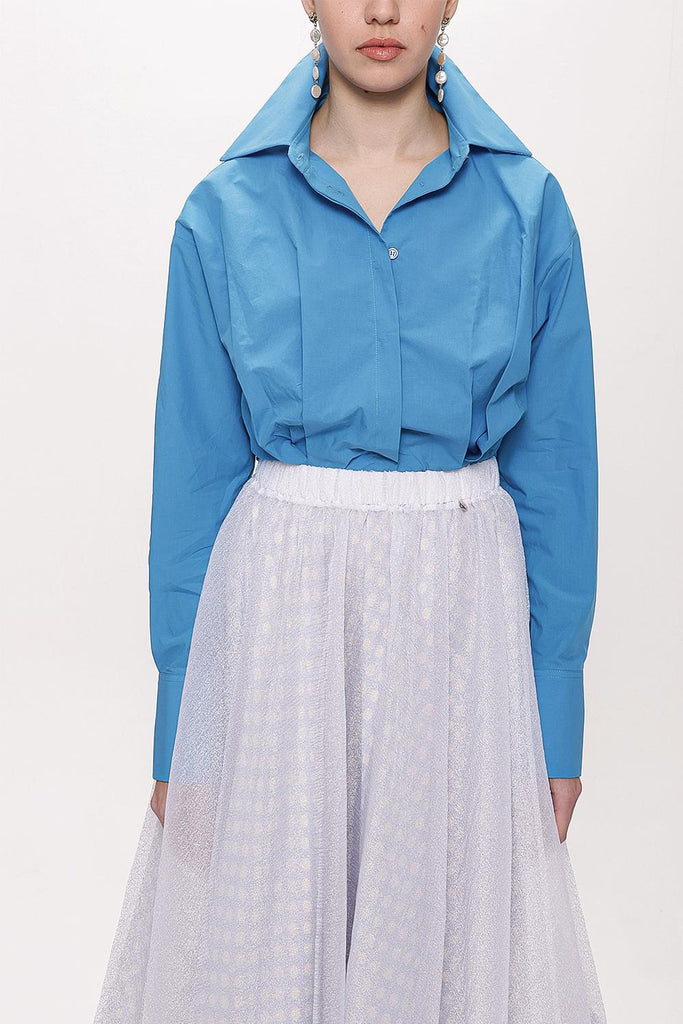 Mavi Bol kesim lastik detaylı gömlek 10817