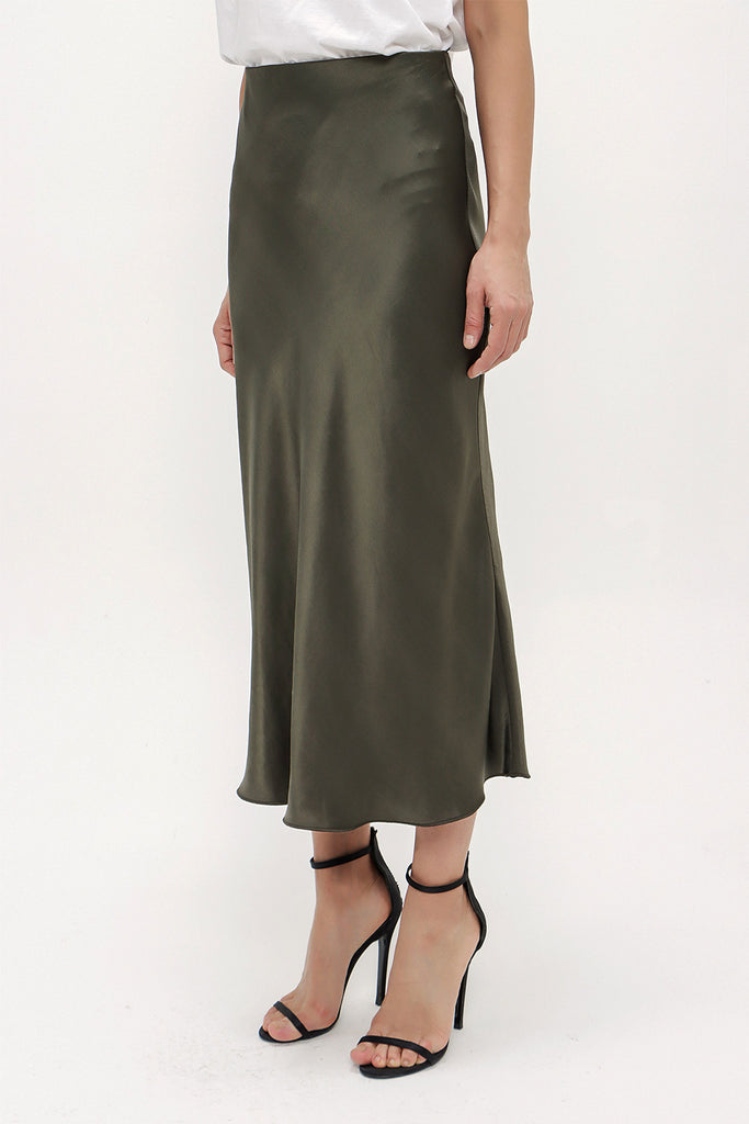 Green Elastic waist midi skirt 81150