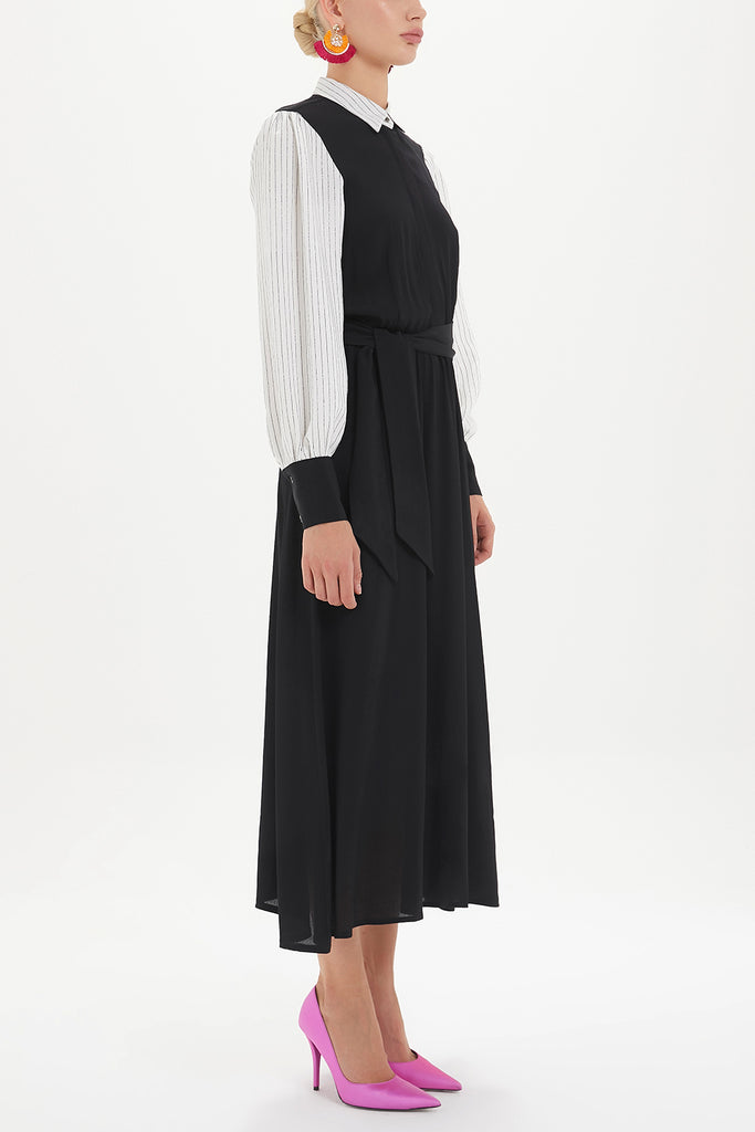 Kadın Balon Kol Lastikli Elbise Siyah 92446 M18191092446101