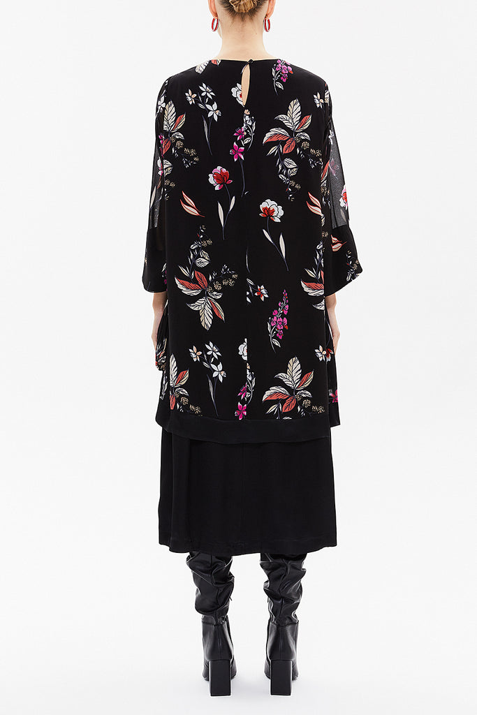 Patterned Printed fabric combined midi dress 92537