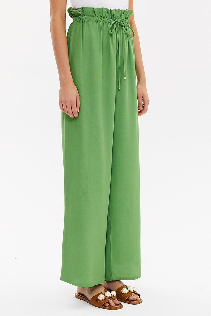 Green Wide cut elastic waist pants 41369