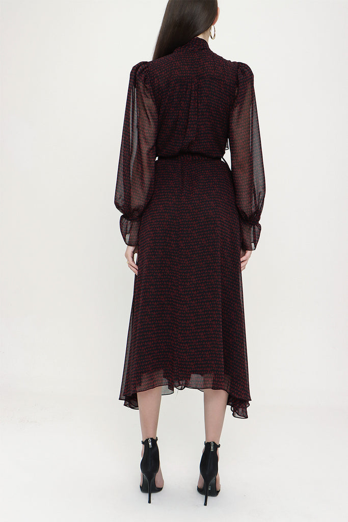 Black Red Lace-up neck wide cut shoulder padded dress  93734