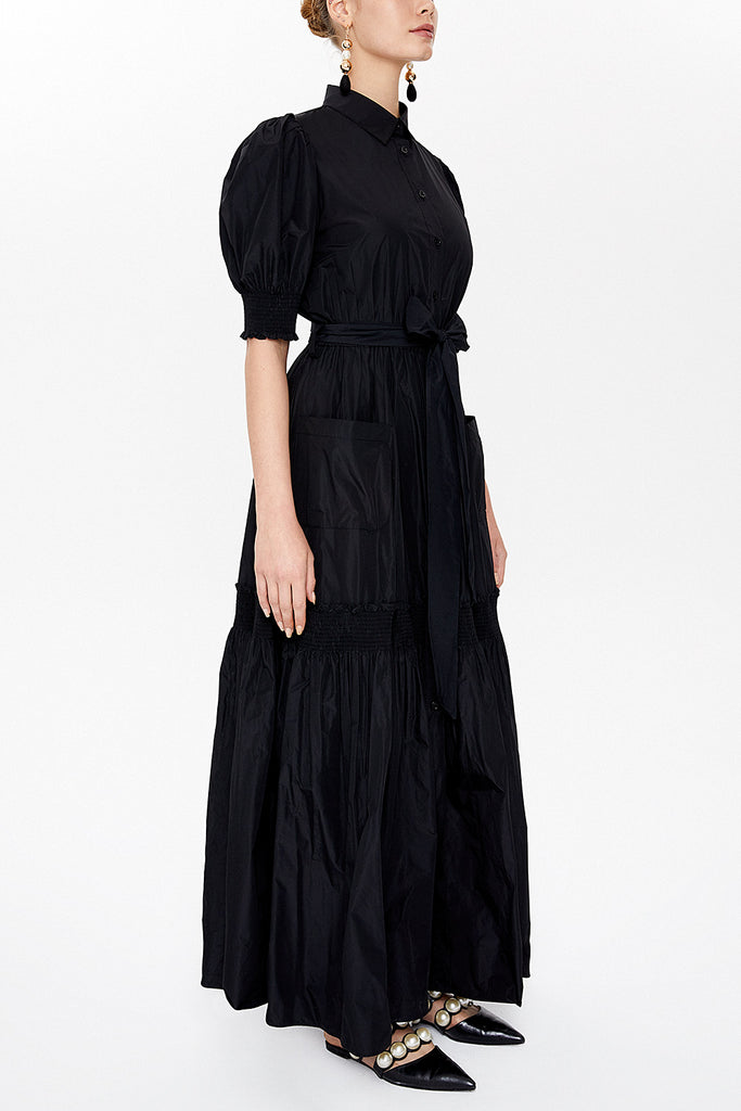 Black Elastic detail maxi dress 93109