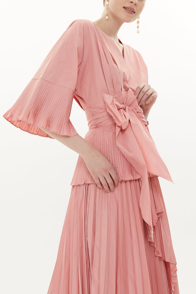 Pink Pleated V-neck blouse 19822