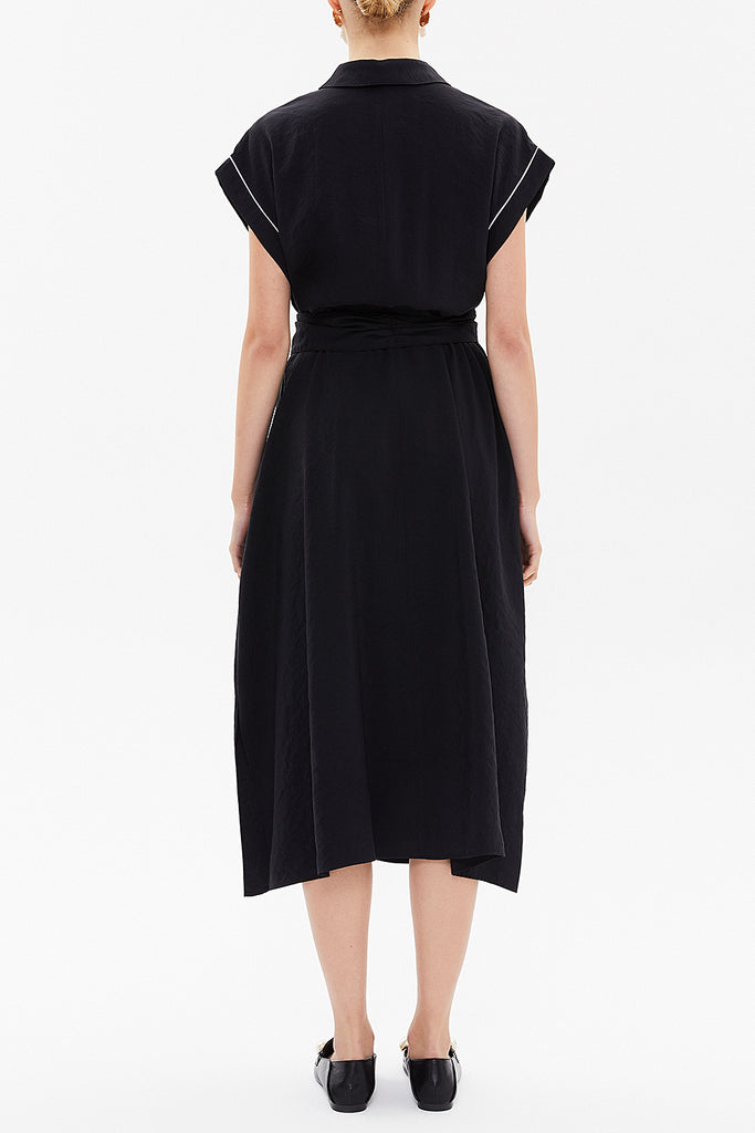 Black Short sleeve tie-front midi dress 92865