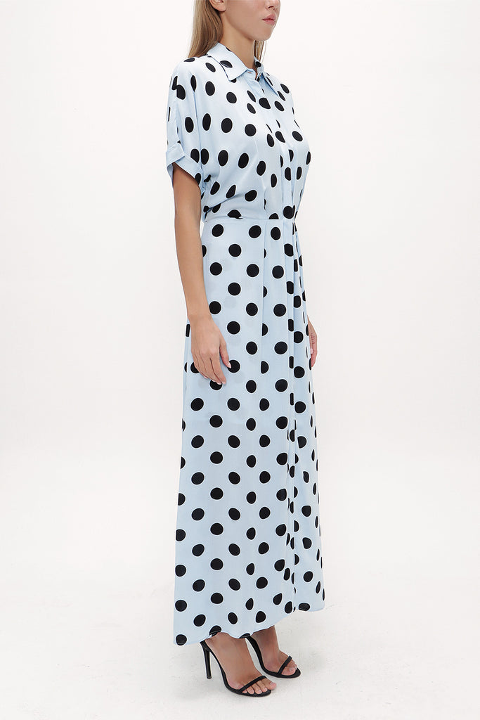 Spotted Off shoulder short sleeve maxi dress 92796