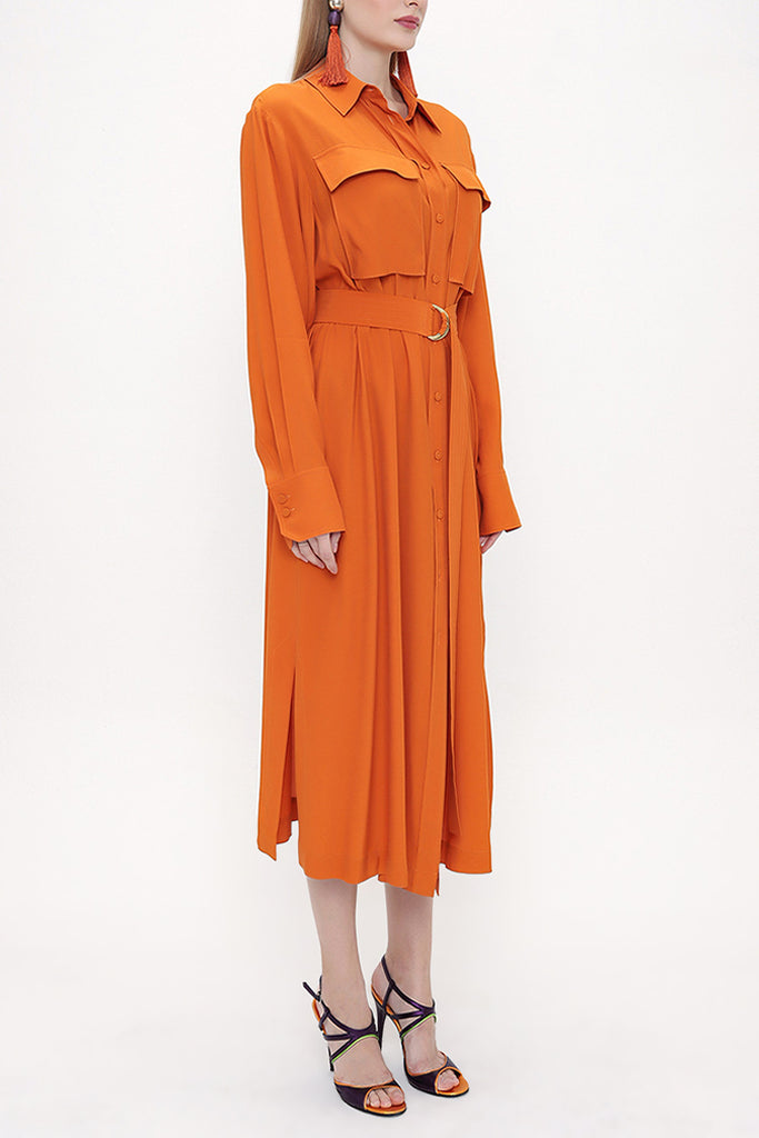 Orange Belted  wide cut dress  93827