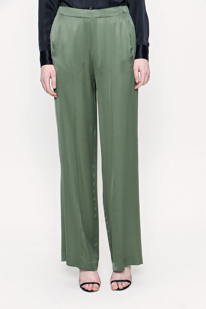 Green Elastic waist wide cut trousers 41609