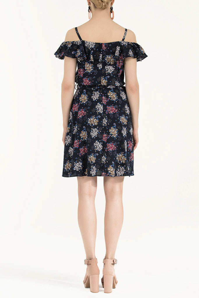 Yakası Valon Askılı Mini Elbise Siyah 92356