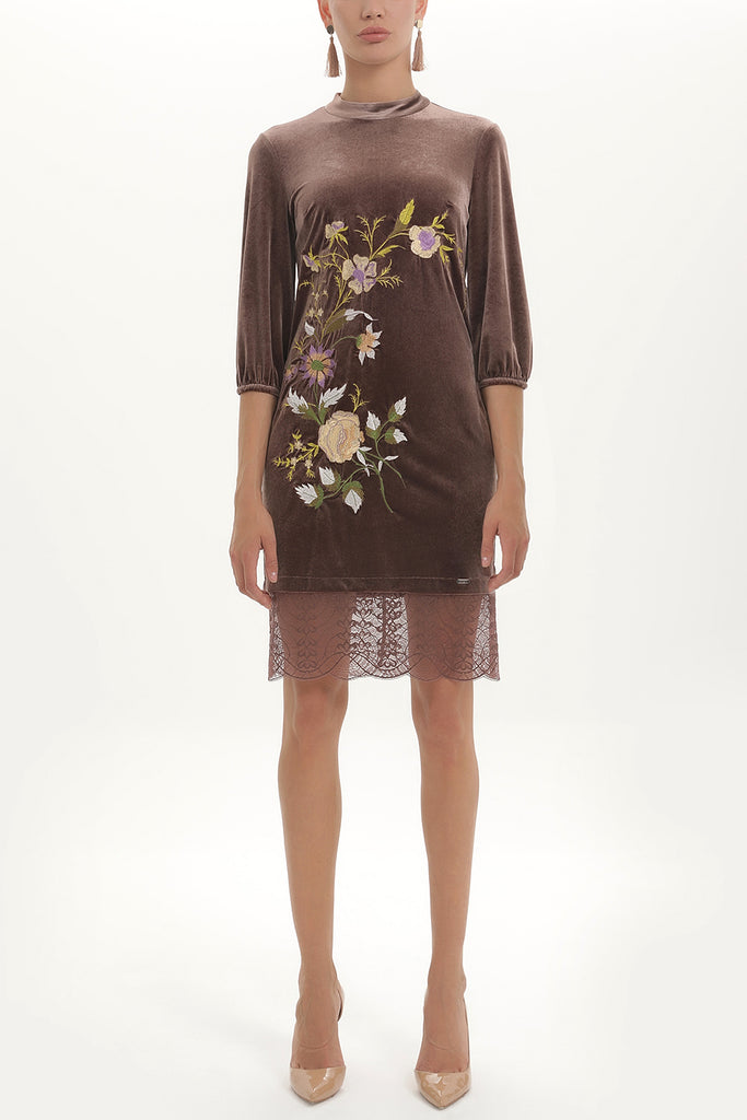 Salmon Embroidered velvet mini dress 92140