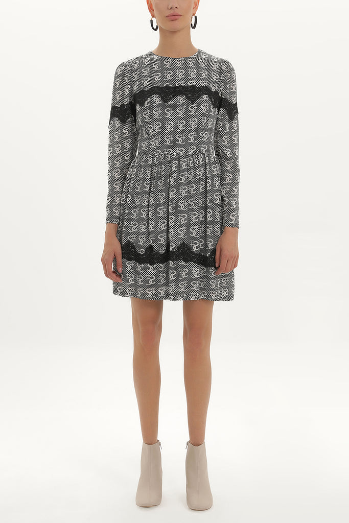 Black Patterned, guipure mini dress 91069