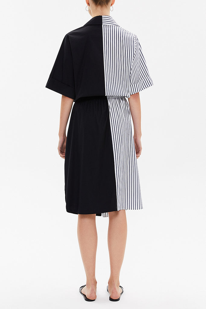 Black Striped wide cut midi dress 92745