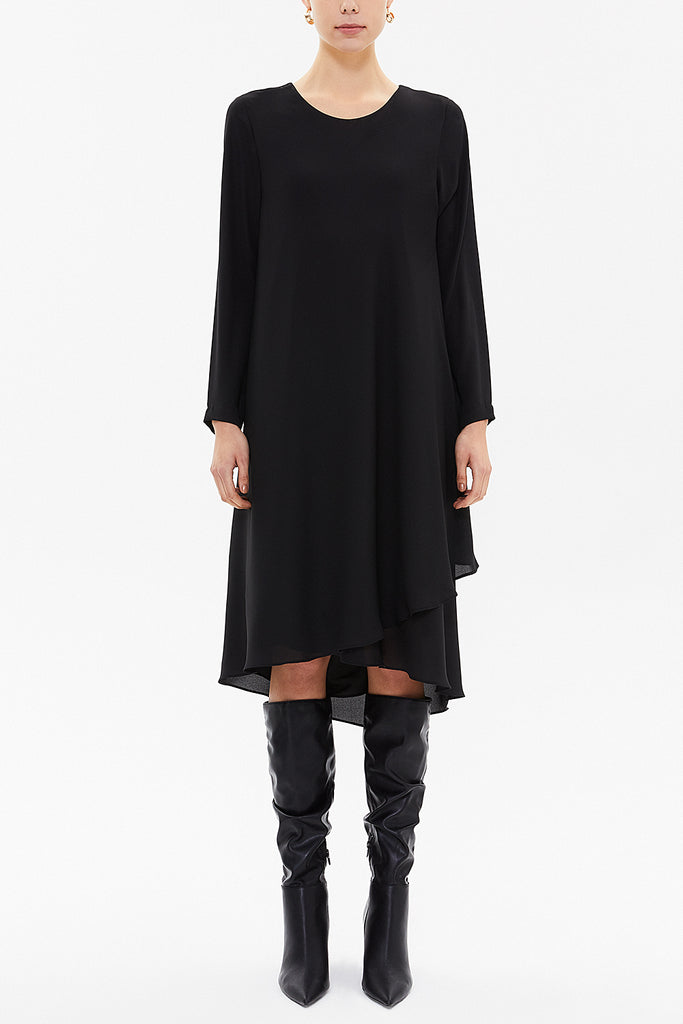 Black Asymmetric, chiffon midi dress 92549