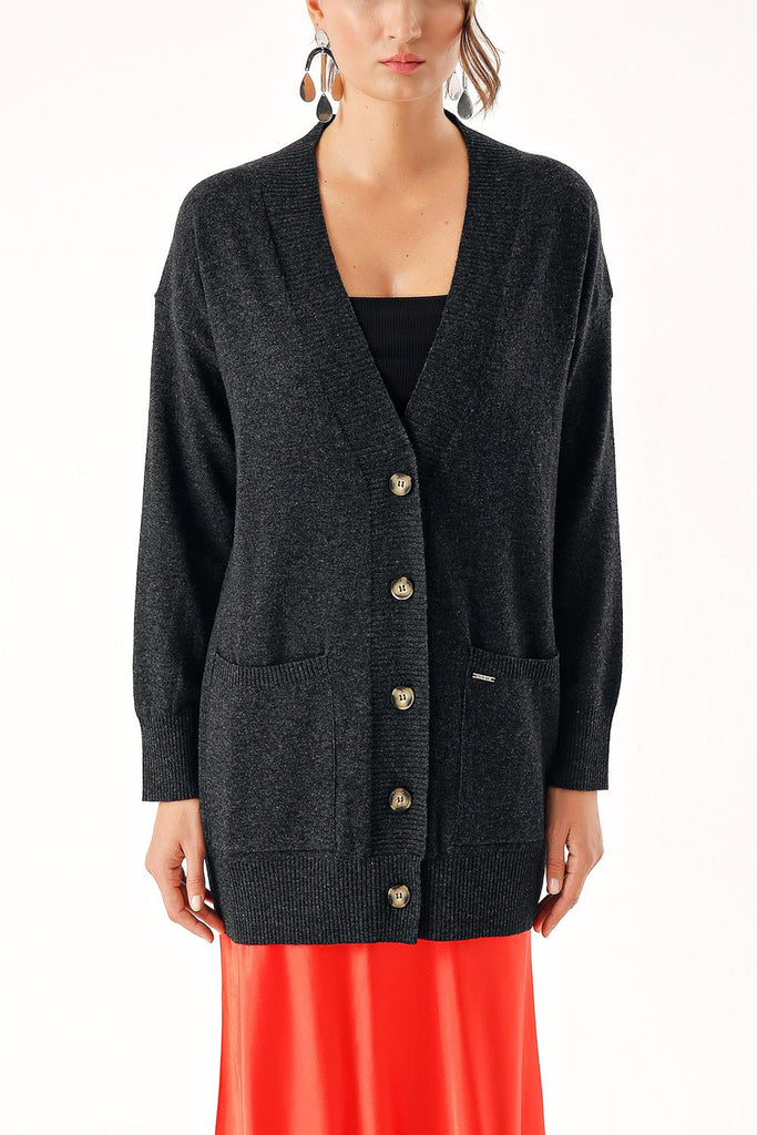 Anthracite Woll and cashmere mix cardigan 28832
