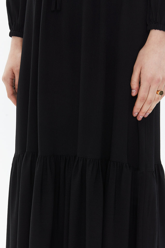 Black Pleated belt detail midi dress 93323