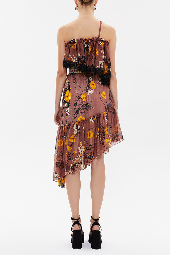 Rose Belted  and lace  strapless midi dress  92315