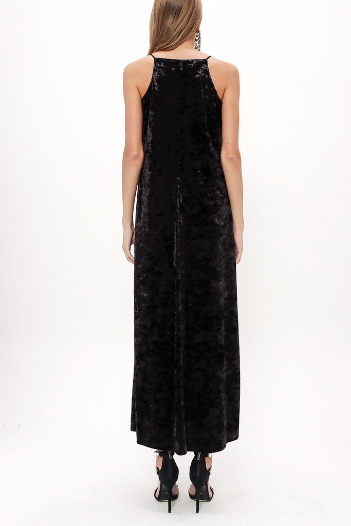 Black Strappy velvet maxi dress 92149