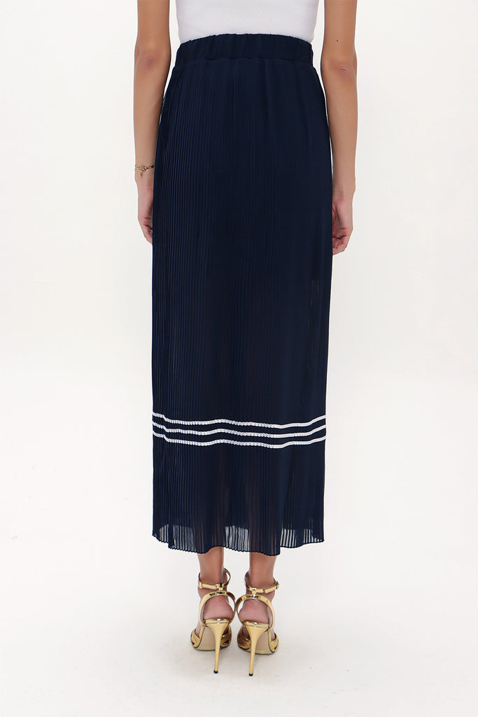 Navy Blue Pleated chiffon skirt 80576