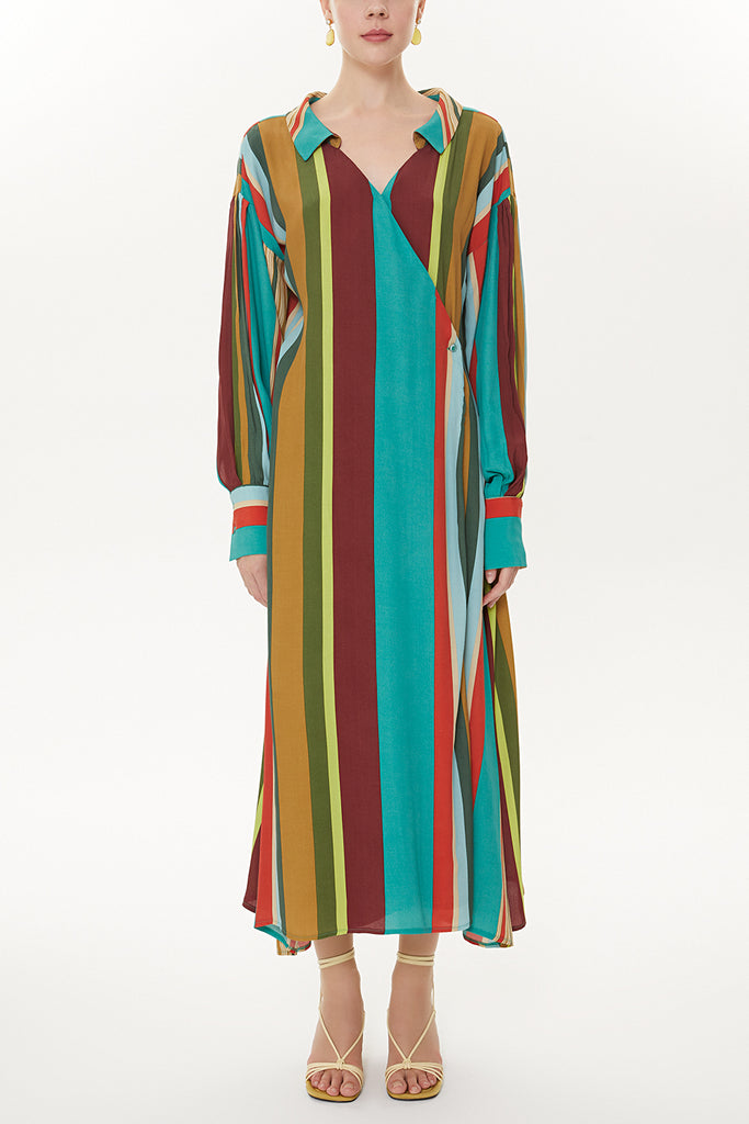 Mustard Striped Pleated detail midi dress 93404