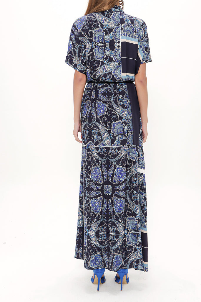 Navy Blue Off shoulder short sleeve maxi dress 92796