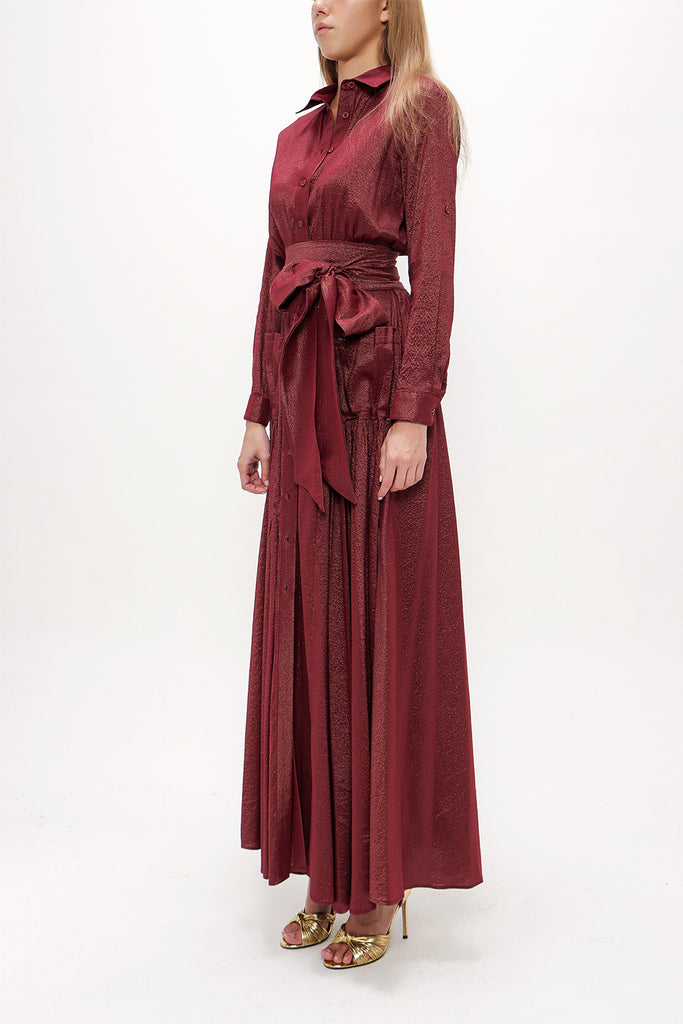 Burgundy Pleated detail maxi dress 93758