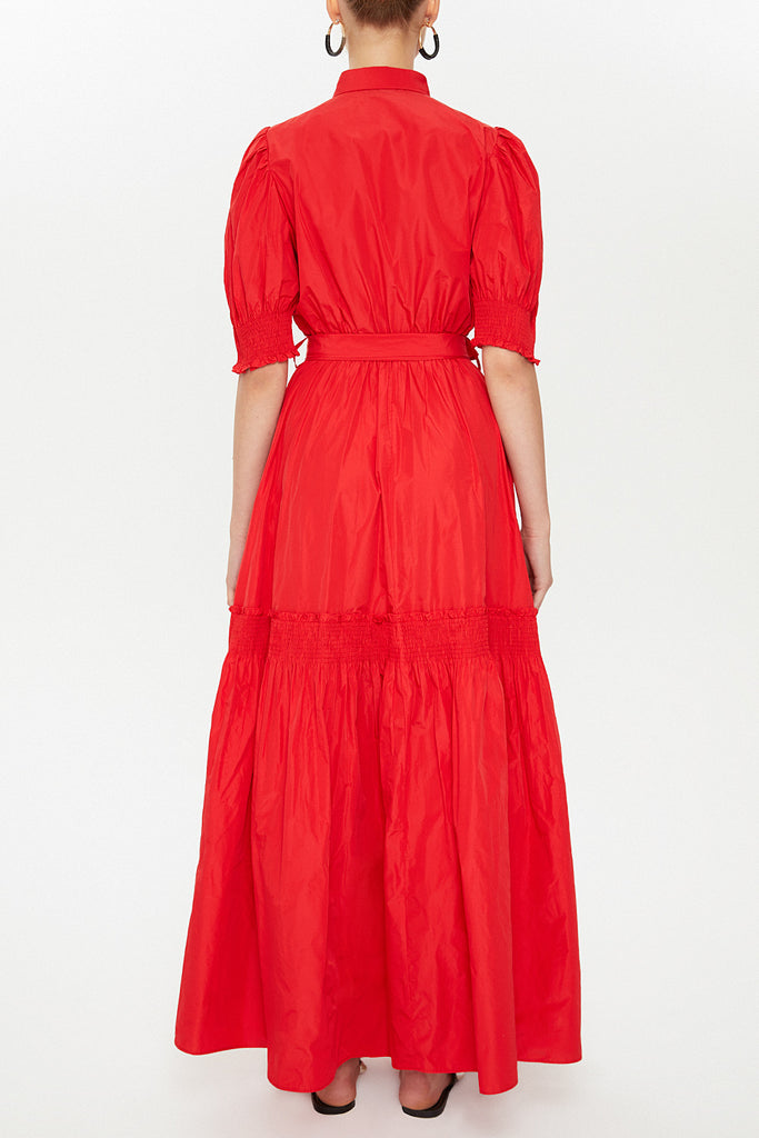 Red Elastic detail maxi dress 93109