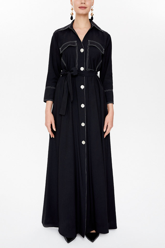 Black Contrast colour, stitched, wide cut maxi dress 92572