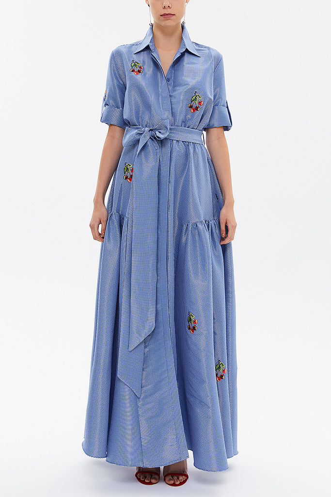 Navy Blue Embroidered maxi  dress 92866