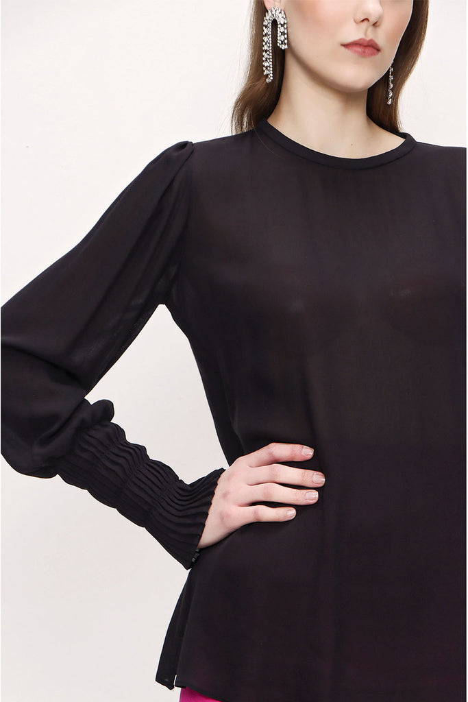 Black Elastic cuff blouse 19907