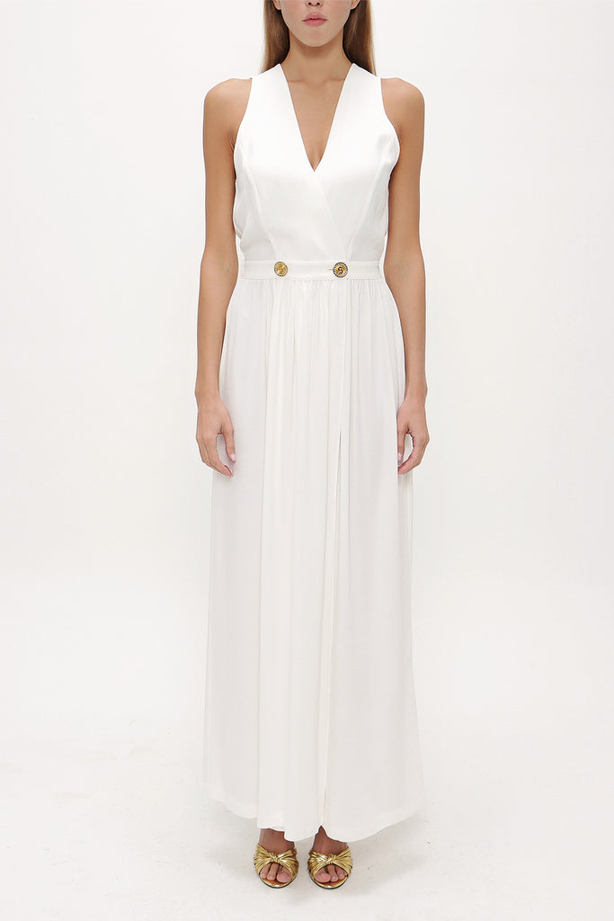 White Wrap-over sleeveless maxi dress 92381