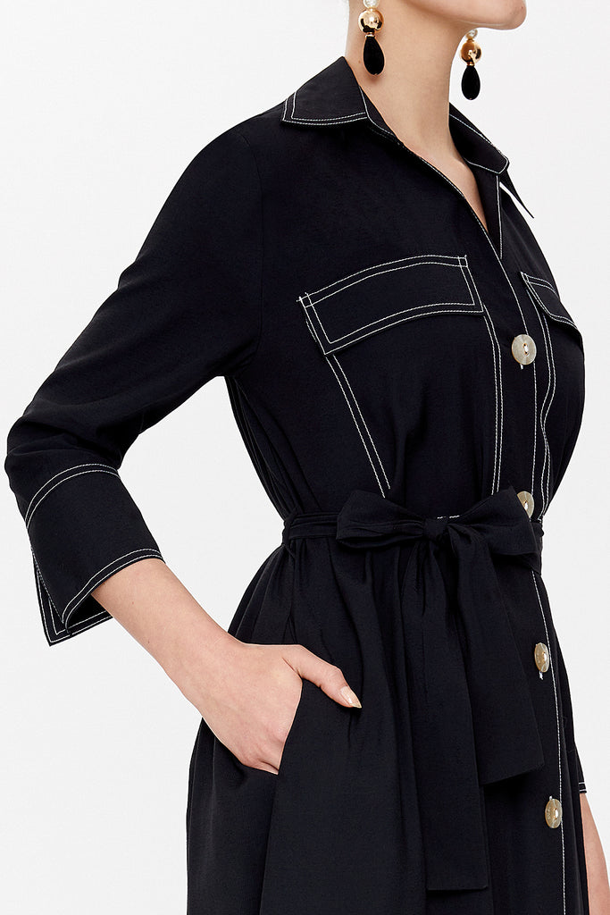 Black Contrast colour, stitched, wide cut maxi dress 92572