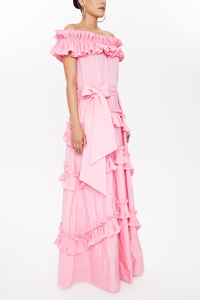 Pink Off shoulder maxi dress 93127